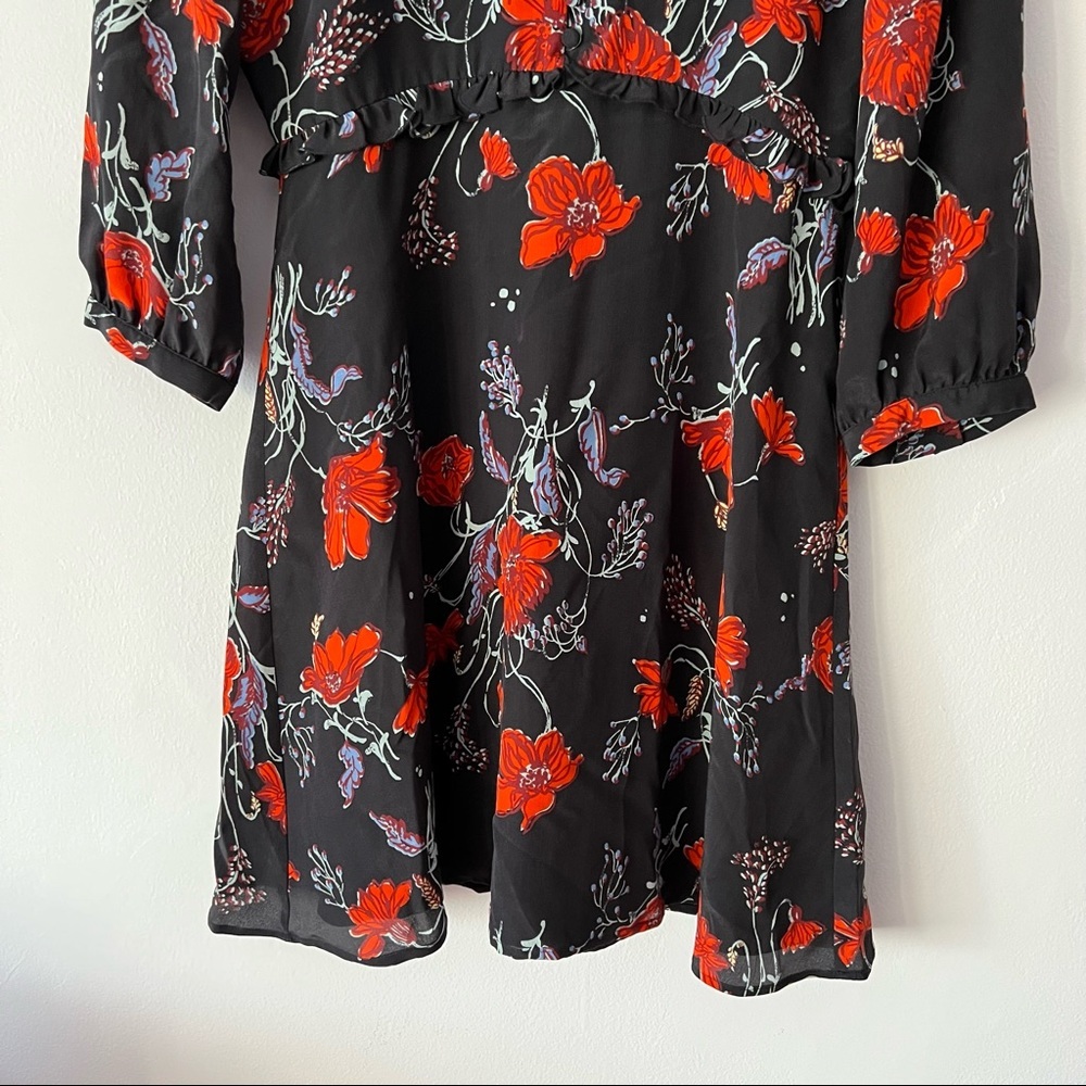 Madewell Windblown Poppies Ruffle Waist Silk Dress 2 - Picture 3 of 14